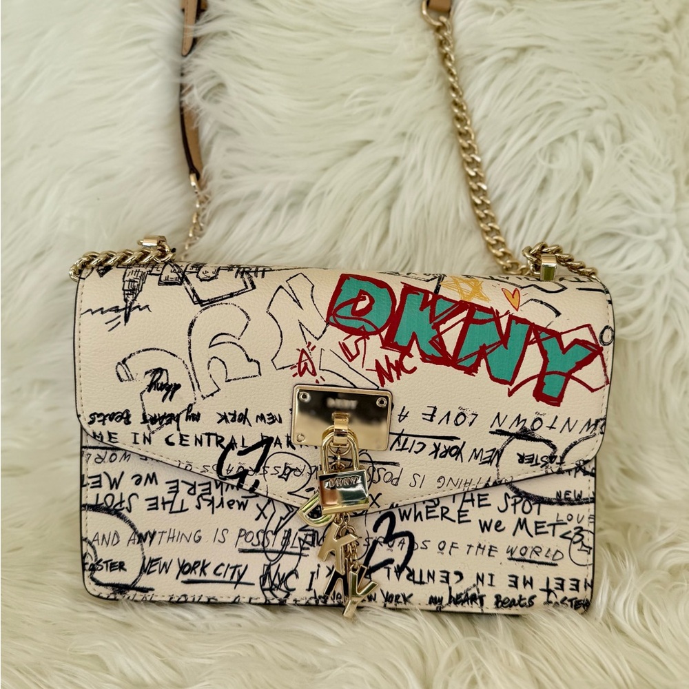 DKNY Cream Graffiti Shoulder Bag